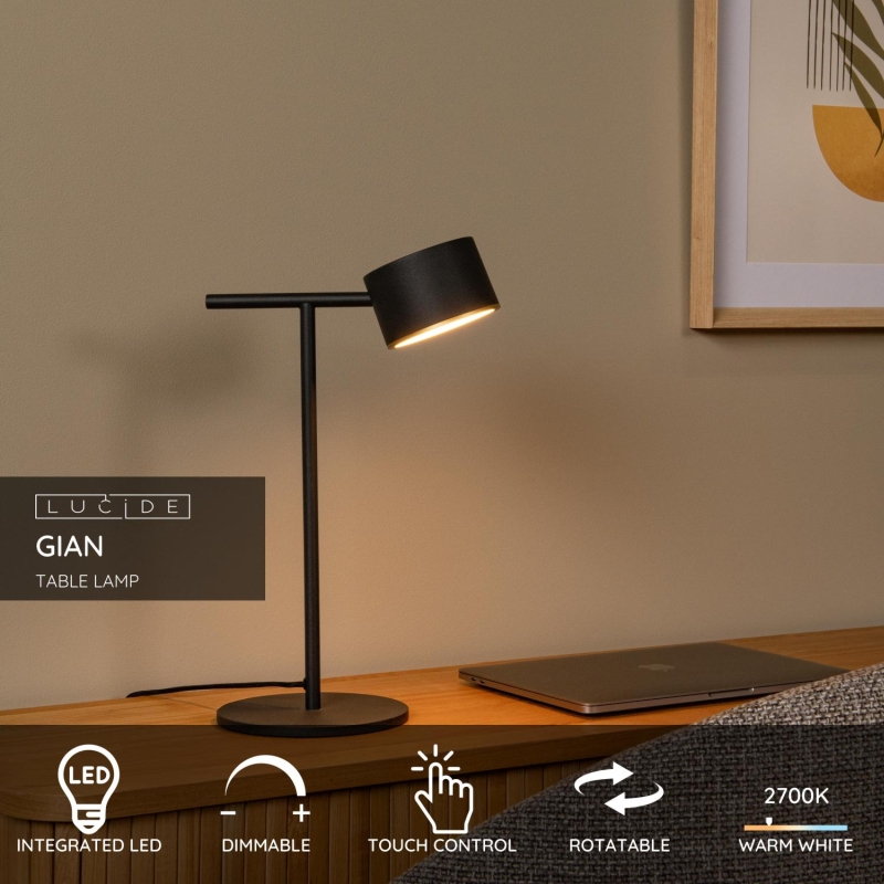 Lucide GIAN - Table lamp - LED Dim. - 1x9W 2700K - Black